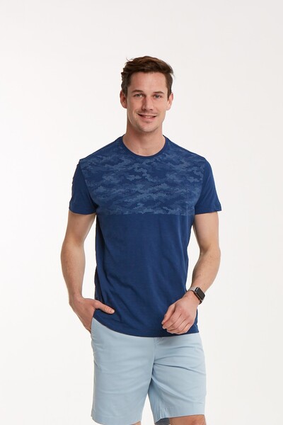 VOLTAJ - Синяя мужская футболка с круглым вырезом (1)
