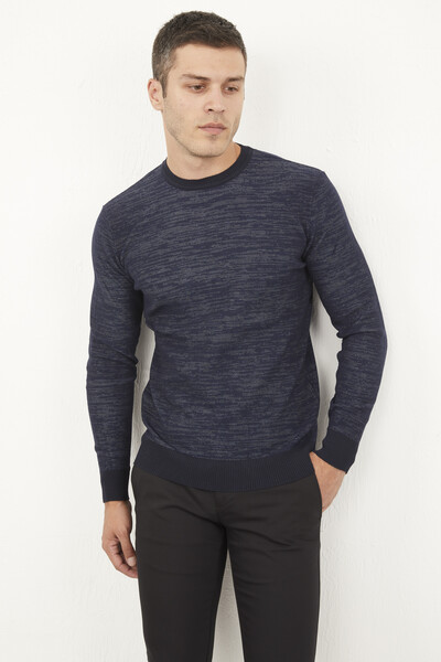 VOLTAJ - Темно-синий вязаный свитер с круглым вырезом (1)