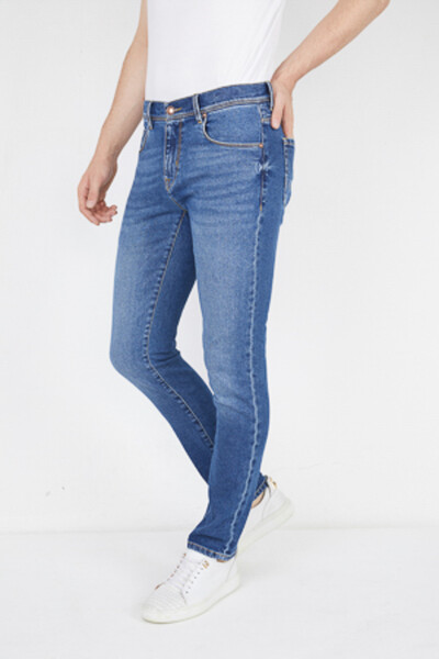 VOLTAJ - Мужские джинсы приталенного кроя индиго из лайкры (1)