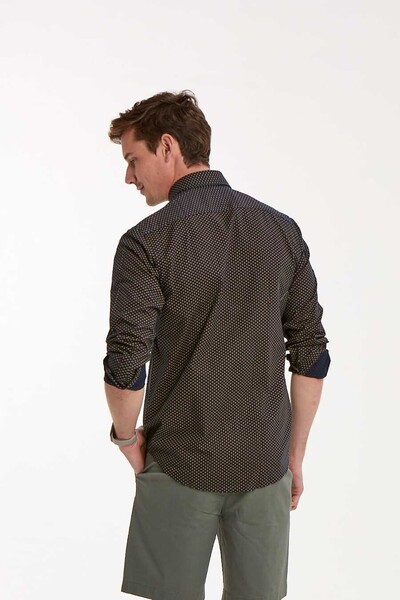 VOLTAJ - Хлопковая коричневая приталенная мужская рубашка с цветочным узором (1)