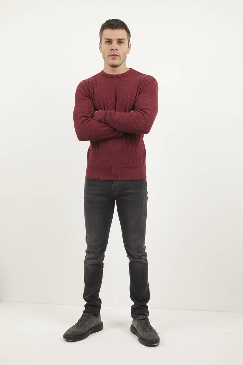 Antonio Crew Neck Men's Knitwear Sweater Claret Red - 3