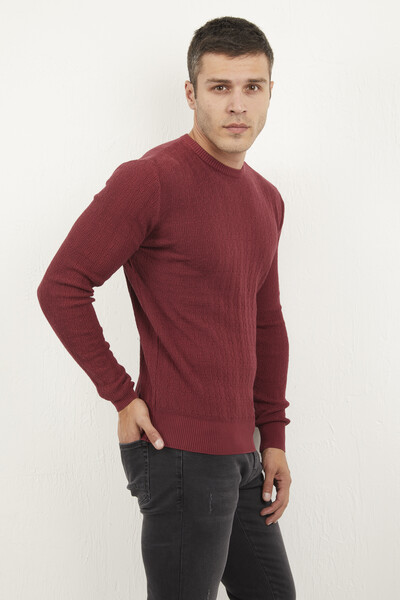 Antonio Crew Neck Men's Knitwear Sweater Claret Red - 5