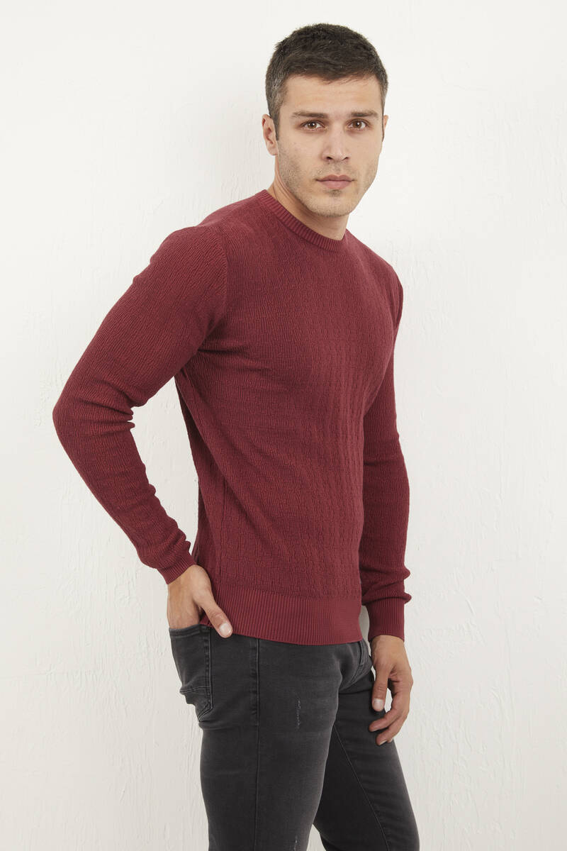 Antonio Crew Neck Men's Knitwear Sweater Claret Red - 5
