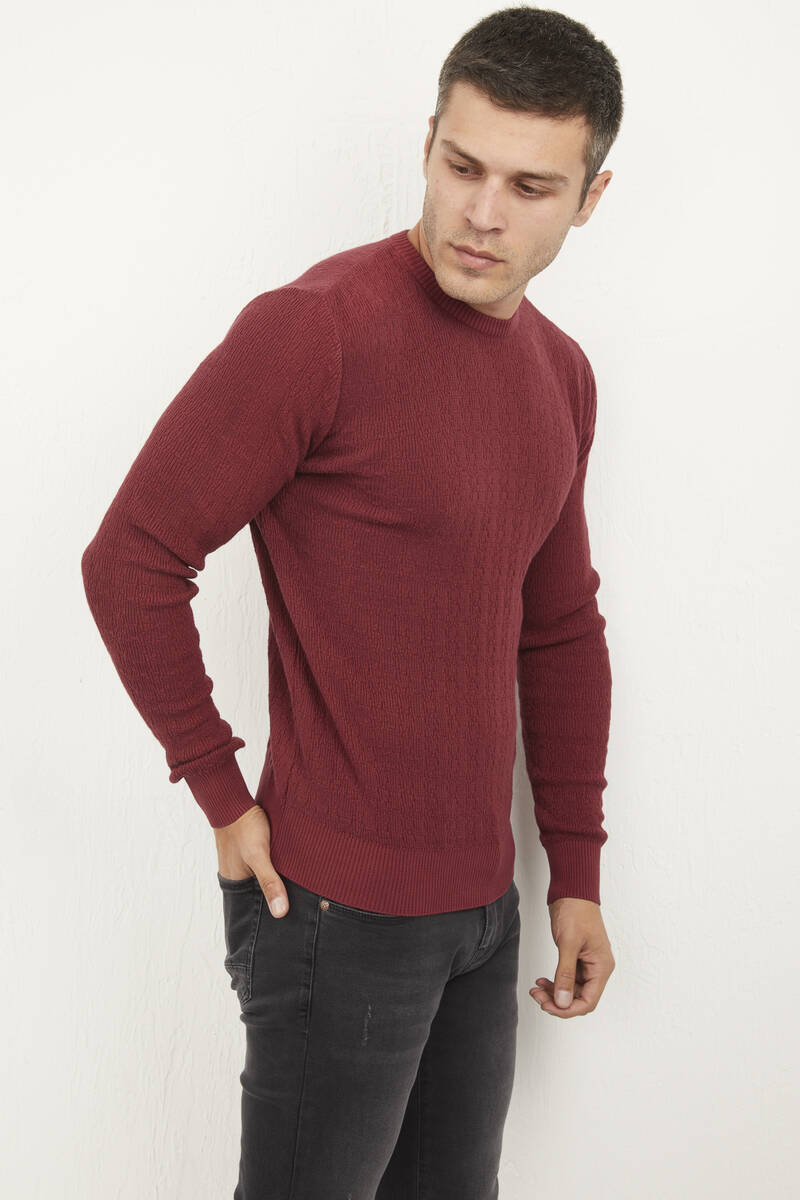 Antonio Crew Neck Men's Knitwear Sweater Claret Red - 4