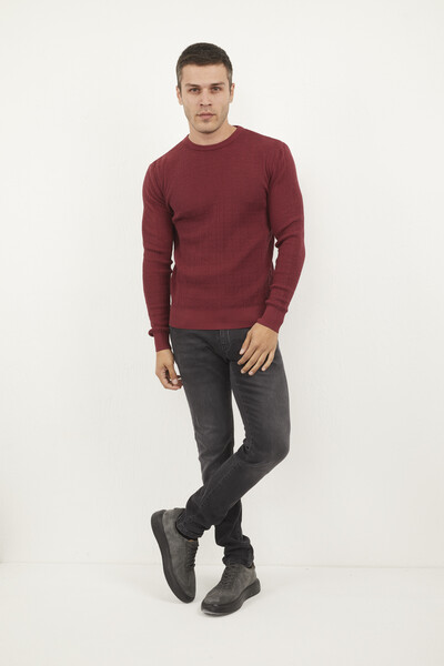 Antonio Crew Neck Men's Knitwear Sweater Claret Red - 1