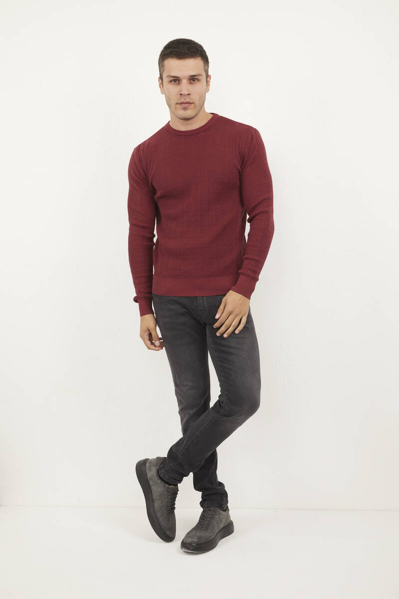Antonio Crew Neck Men's Knitwear Sweater Claret Red - 1