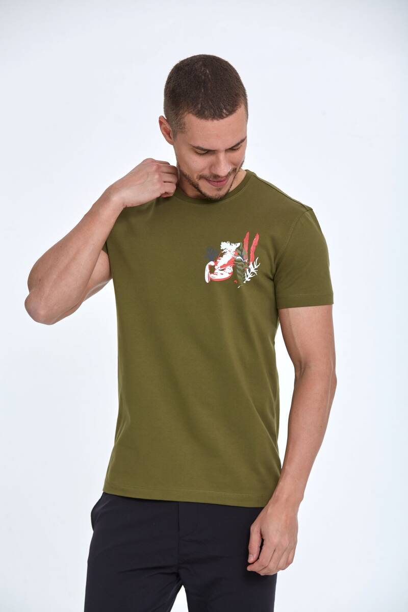 Arigate Printed Men's T-Shirt Khaki - 1