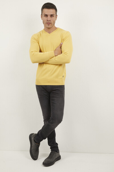 Arnaud V-Neck Men's Sweater Yellow - 1