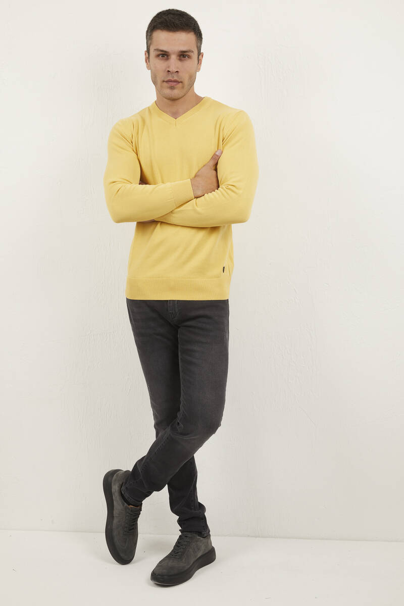 Arnaud V-Neck Men's Sweater Yellow - 1