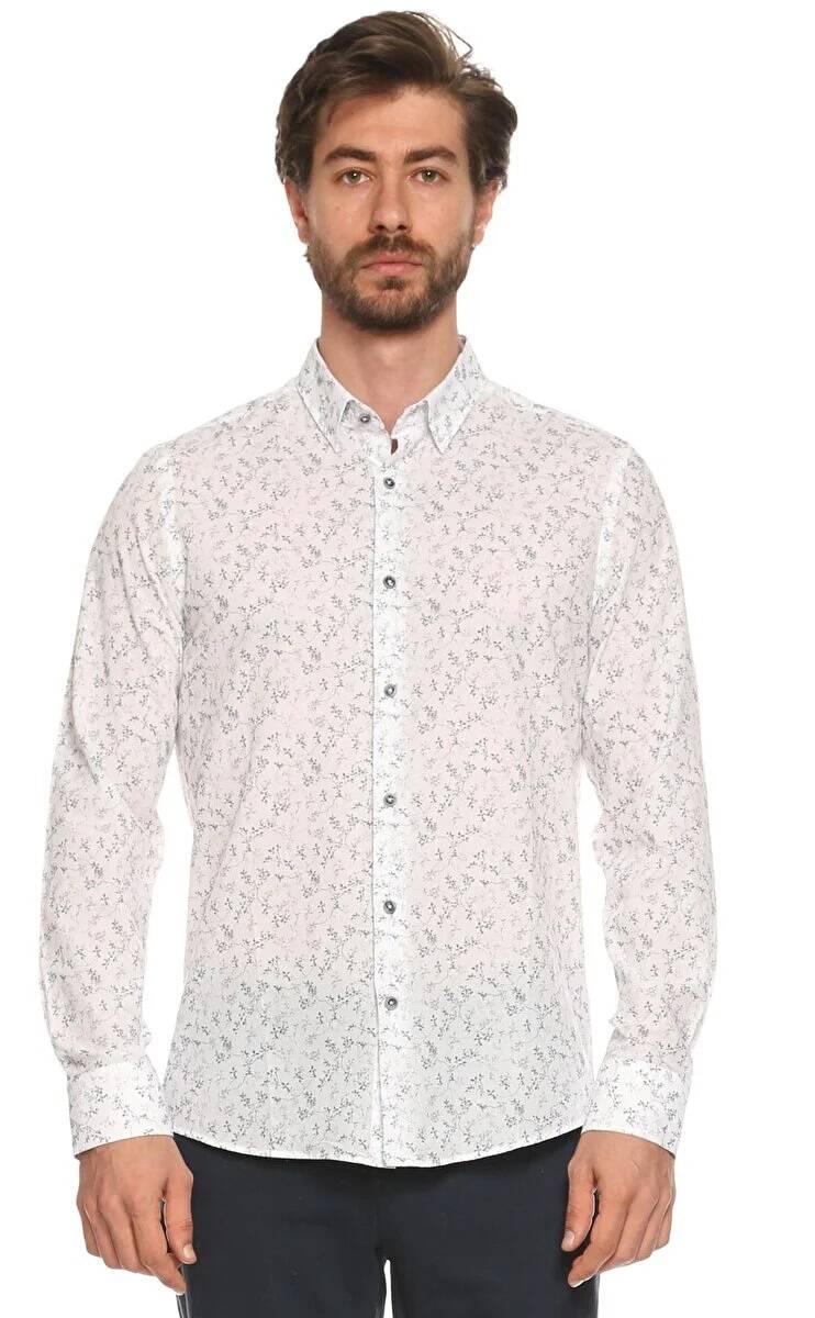 Arrigo Mikro Slim Fit Çiçek Desenli Gömlek Gold - 1