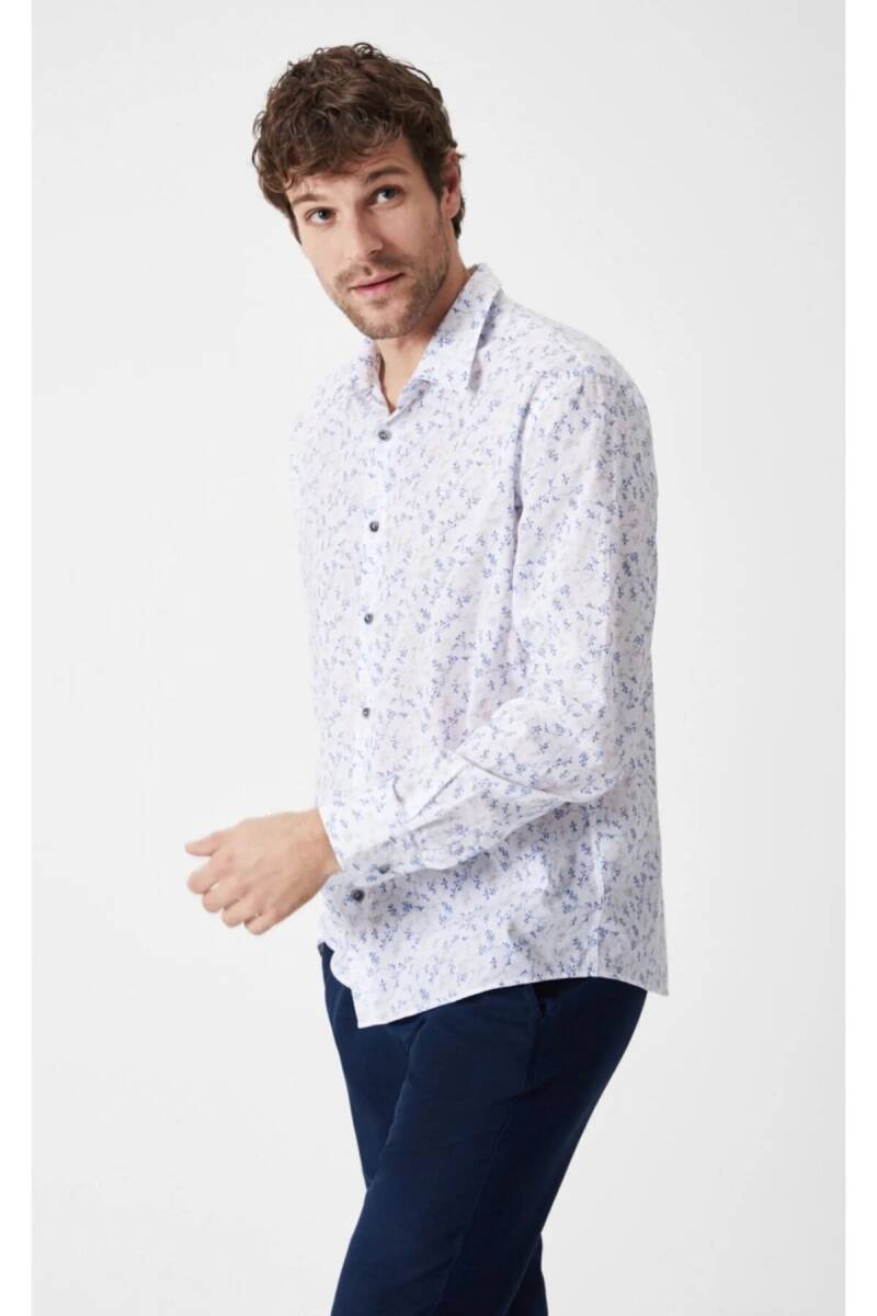 Arrigo Mikro Slim Fit Çiçek Desenli Gömlek İndigo - 2
