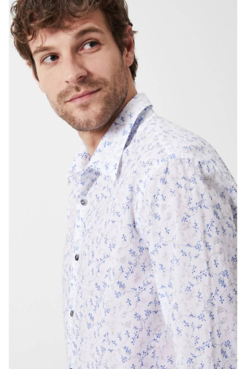 Arrigo Mikro Slim Fit Çiçek Desenli Gömlek İndigo - 3