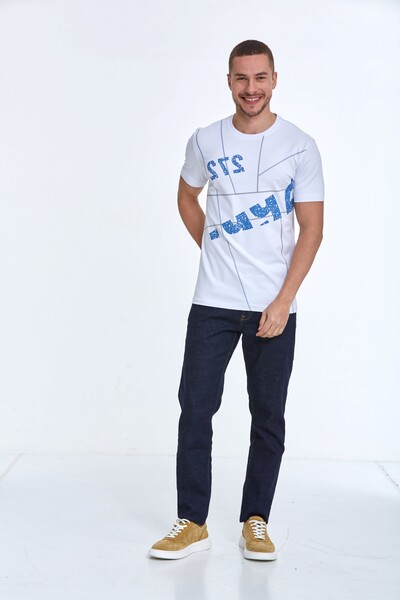 VOLTAJ - Асимметричная хлопковая футболка с круглым вырезом и принтом (1)
