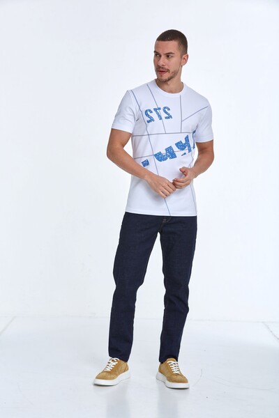 VOLTAJ - Асимметричная хлопковая футболка с круглым вырезом и принтом