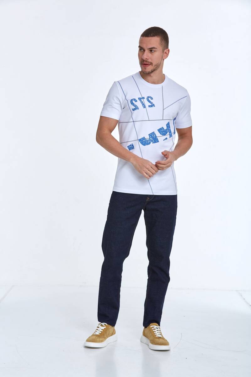 Асимметричная хлопковая футболка с круглым вырезом и принтом