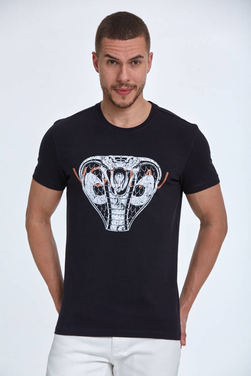 Aster Printed Men's T-Shirt Navy Blue - 1