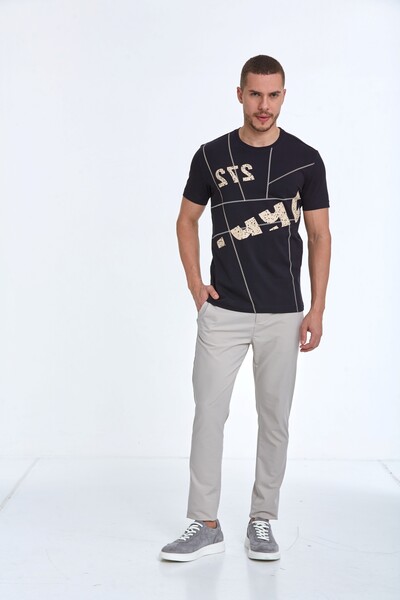 Asymmetrical Printed Cotton Crew Neck T-Shirt - 12