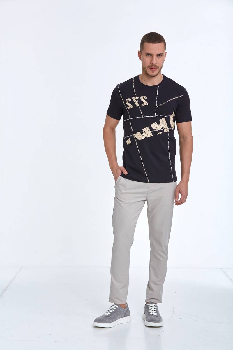 Asymmetrical Printed Cotton Crew Neck T-Shirt - 12