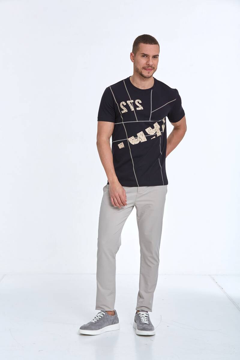 Asymmetrical Printed Cotton Crew Neck T-Shirt - 11