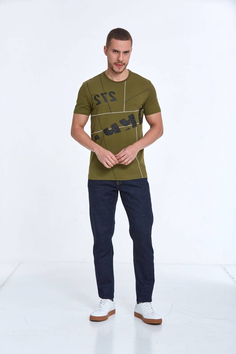 Asymmetrical Printed Cotton Crew Neck T-Shirt - 6