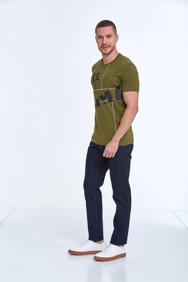 Asymmetrical Printed Cotton Crew Neck T-Shirt - 8