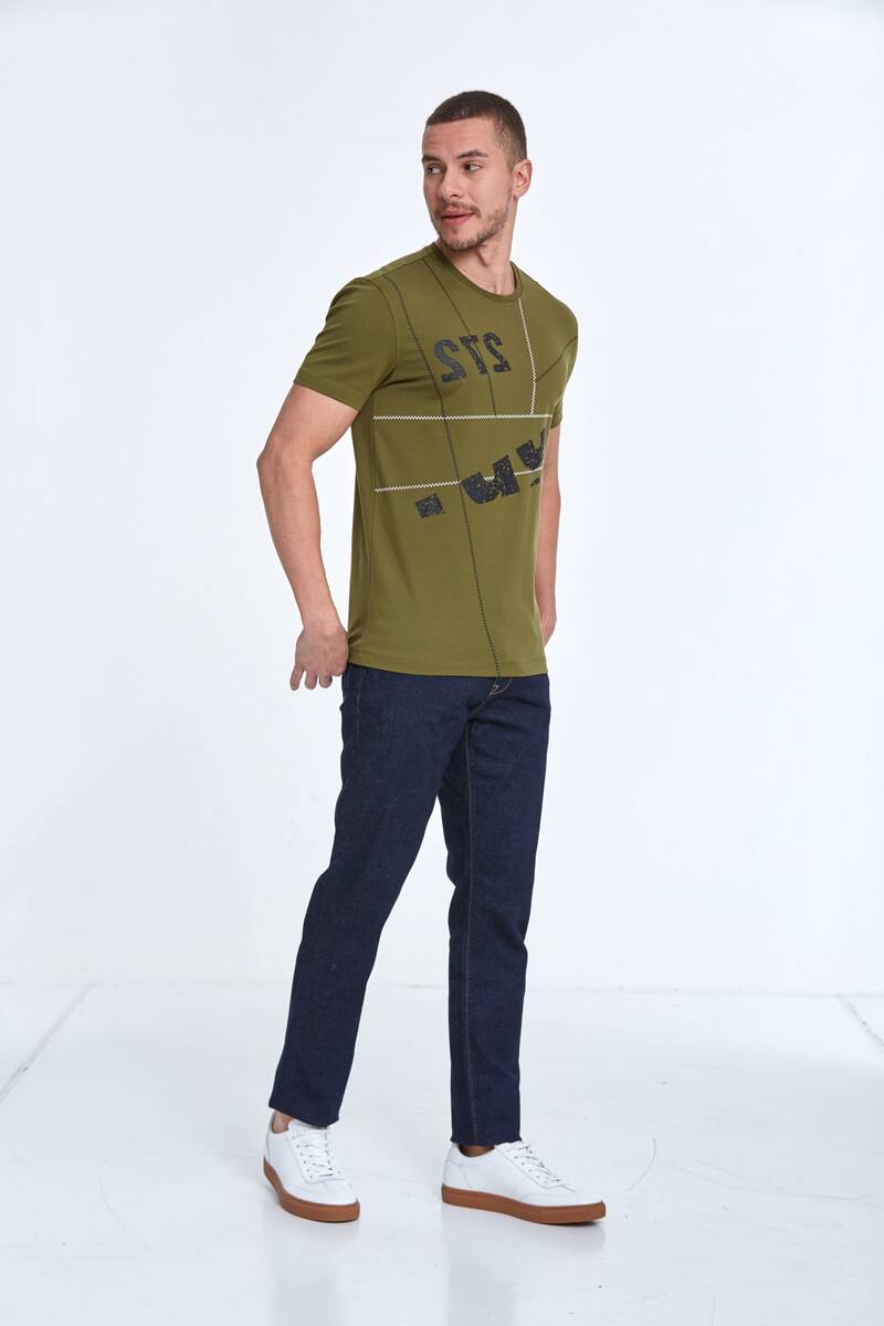 Asymmetrical Printed Cotton Crew Neck T-Shirt - 7