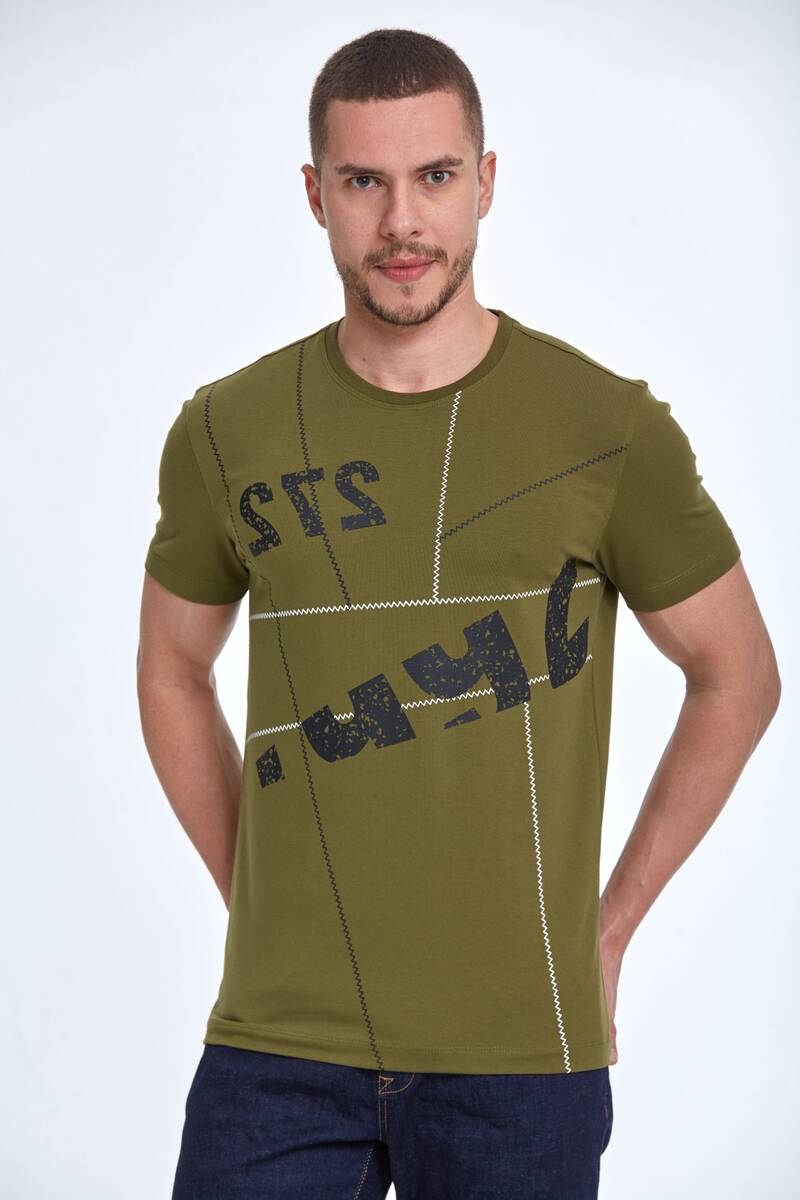 Asymmetrical Printed Cotton Crew Neck T-Shirt