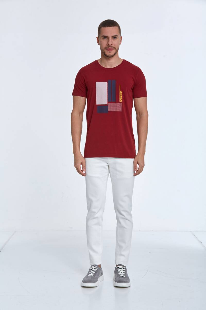 Axel Baskılı Erkek Tişört Bordo - 2