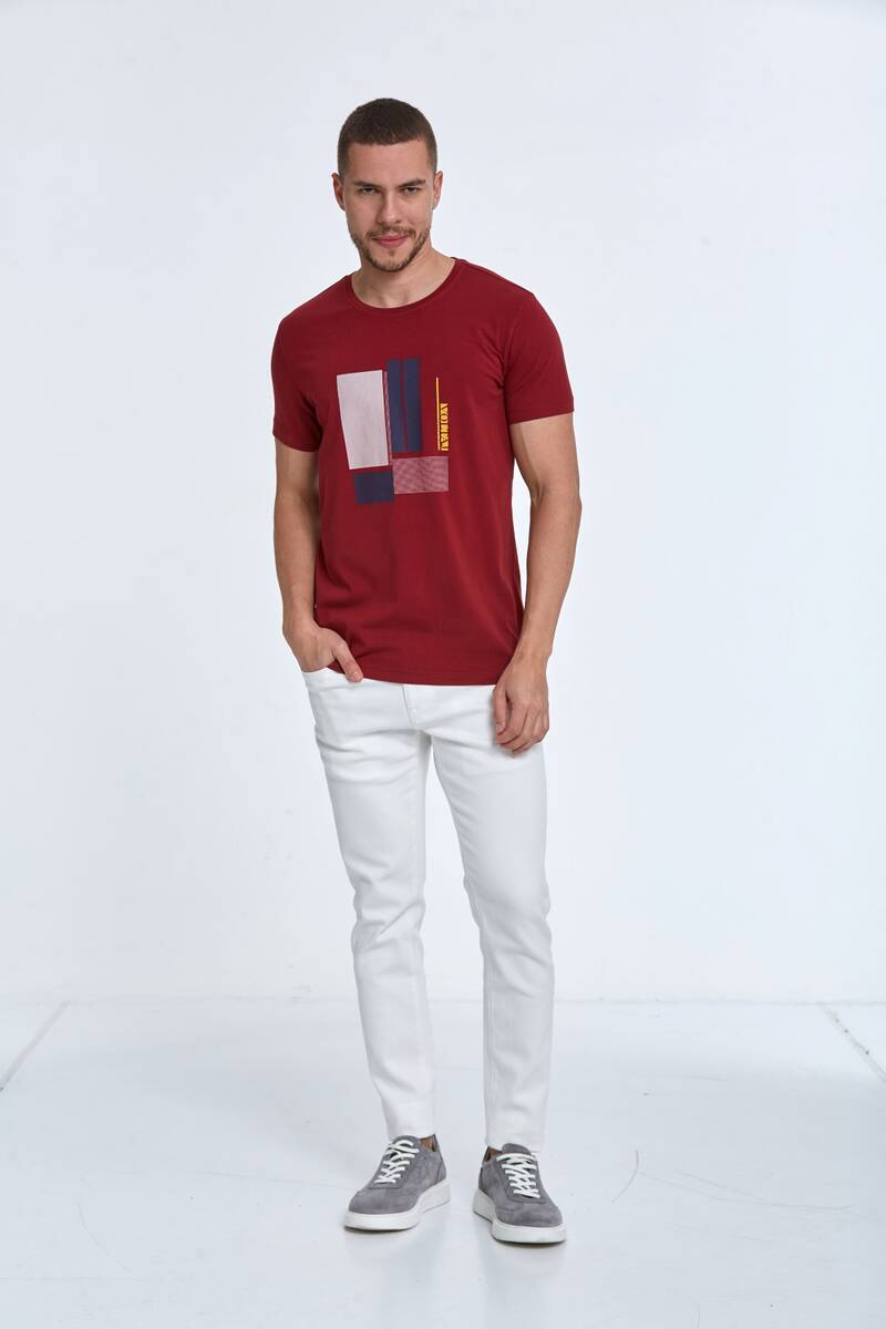 Axel Baskılı Erkek Tişört Bordo - 3