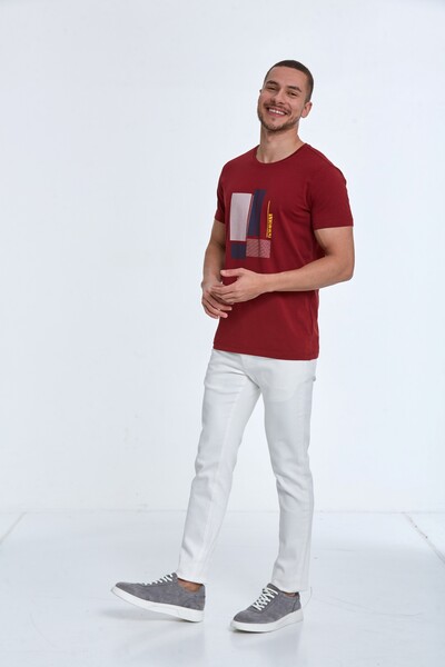 Axel Baskılı Erkek Tişört Bordo - 4