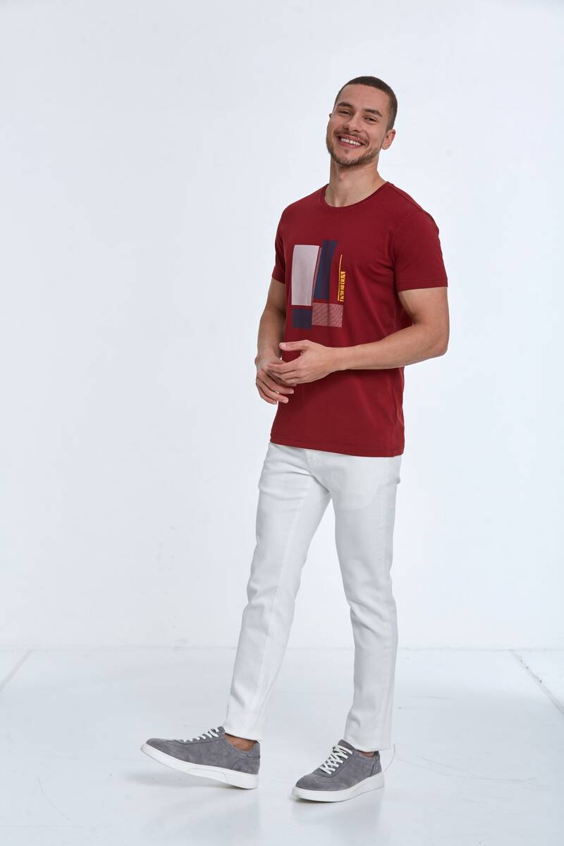 Axel Baskılı Erkek Tişört Bordo - 4