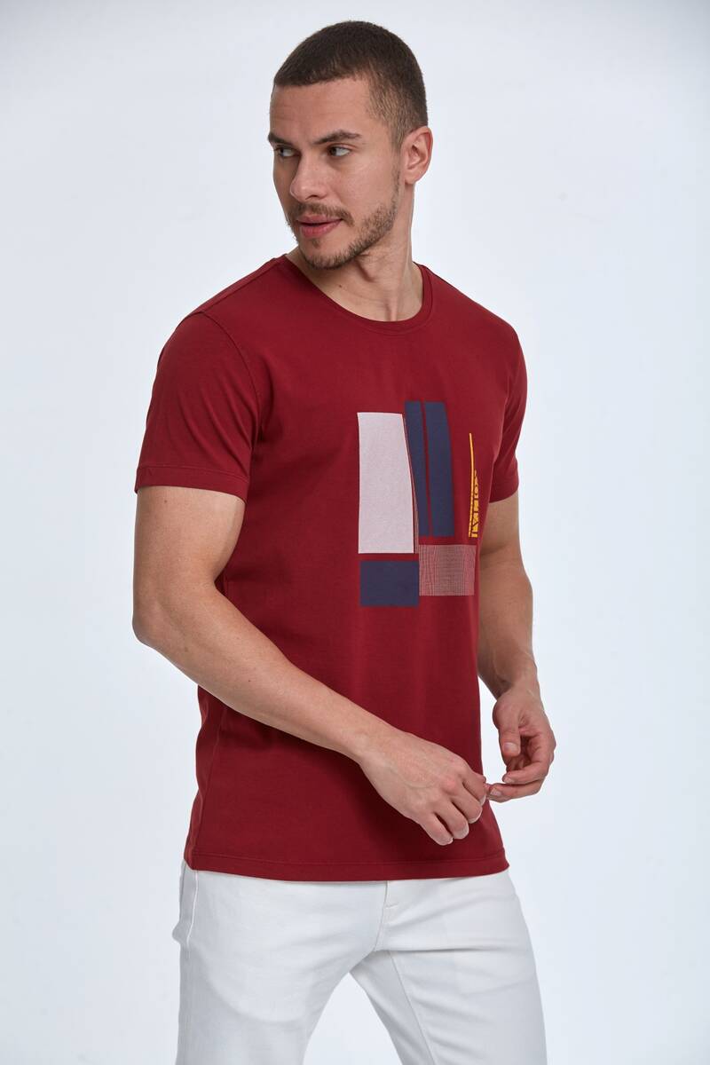 Axel Baskılı Erkek Tişört Bordo - 1