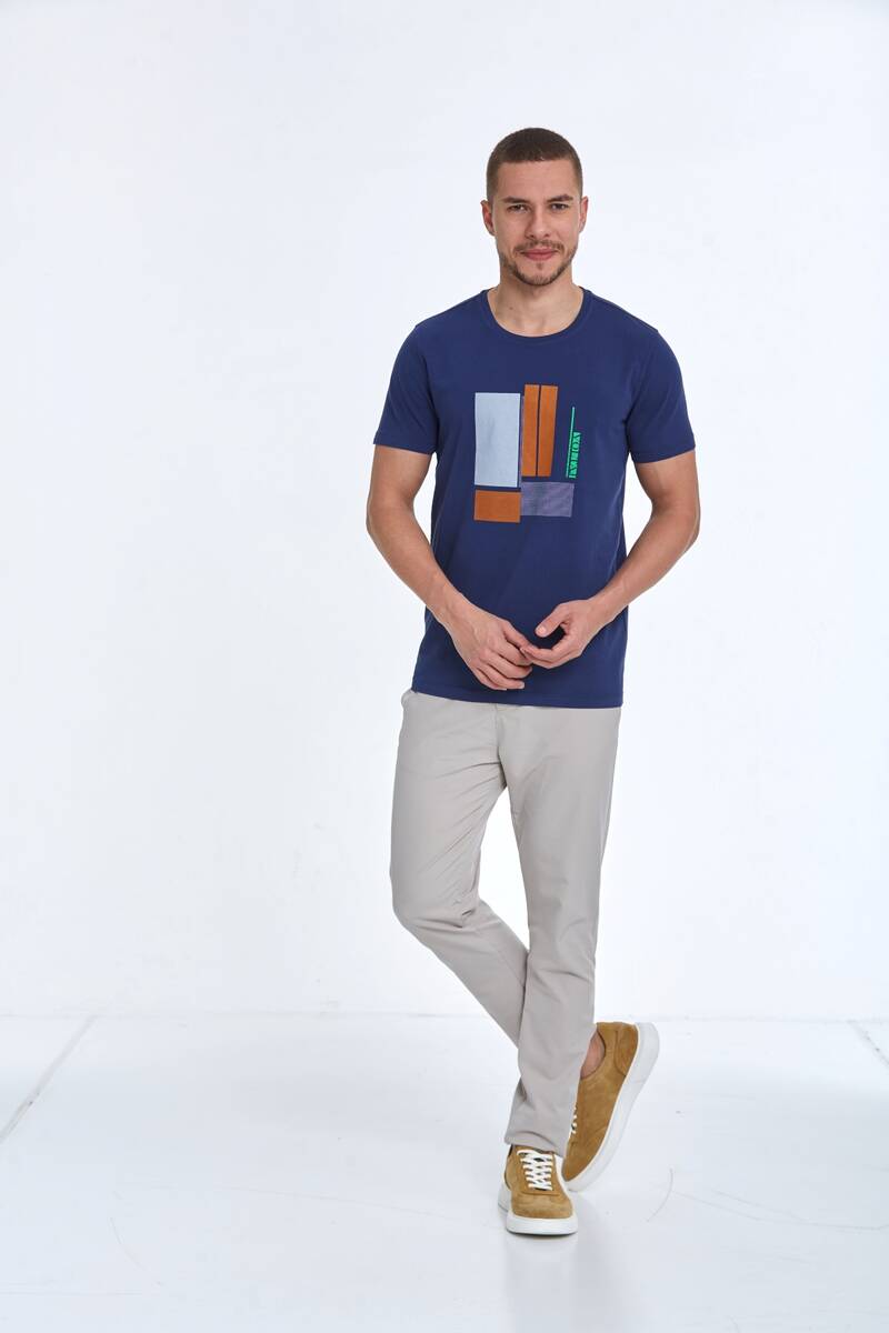 Axel Printed Men's T-Shirt Navy Blue - 3