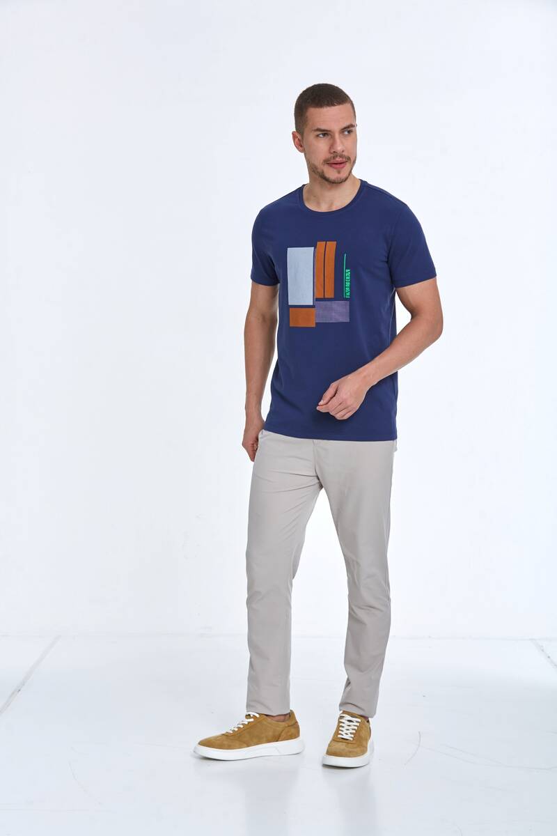Axel Printed Men's T-Shirt Navy Blue - 4