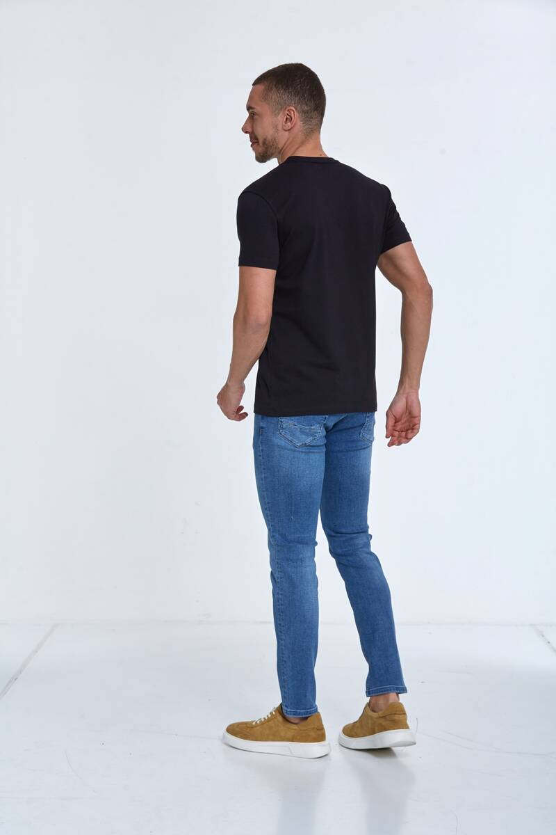 BACK Baskılı Bisiklet Yaka Erkek Tişört - 5