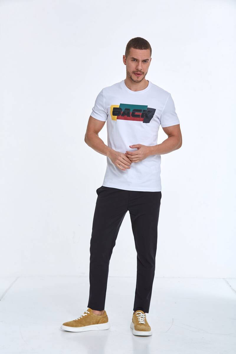 BACK Baskılı Bisiklet Yaka Erkek Tişört - 8