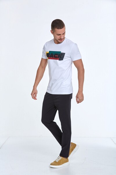 BACK Baskılı Bisiklet Yaka Erkek Tişört - 9