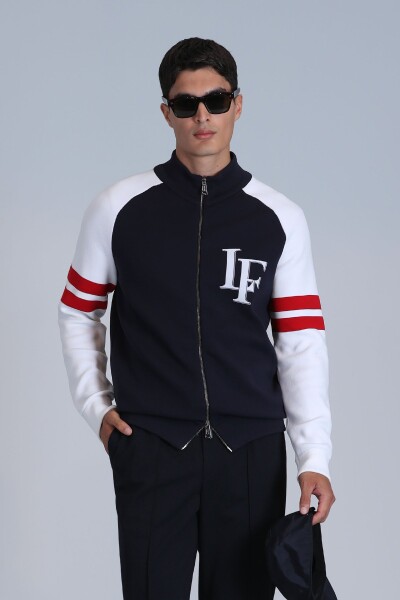 Block Men's Cardigan Navy Blue - LUFIAN