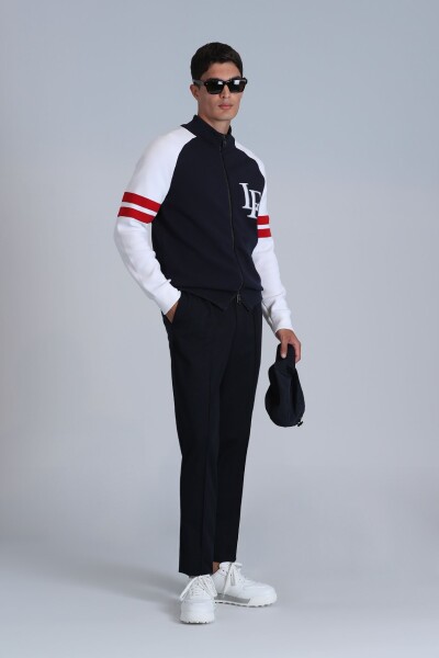 Block Men's Cardigan Navy Blue - LUFIAN (1)