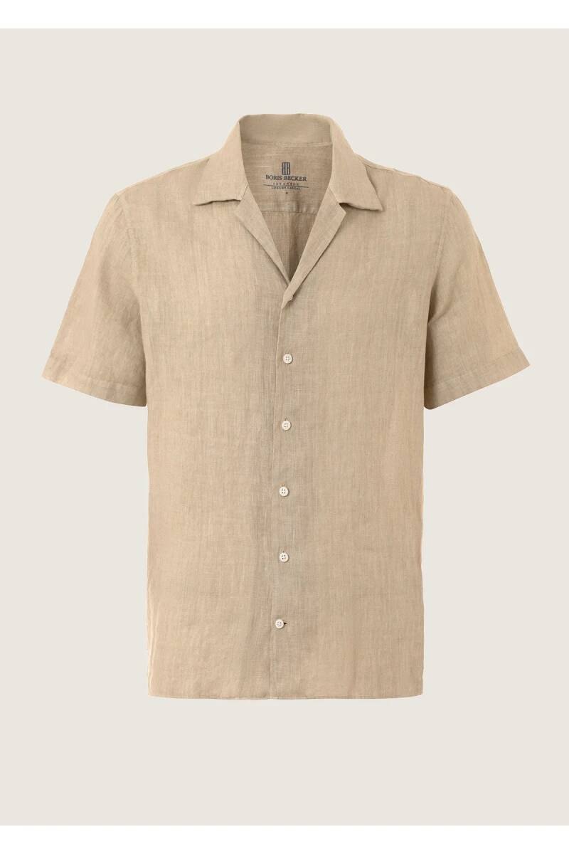 Breeze Beige Color Short Sleeve Pure Linen Shirt - 1
