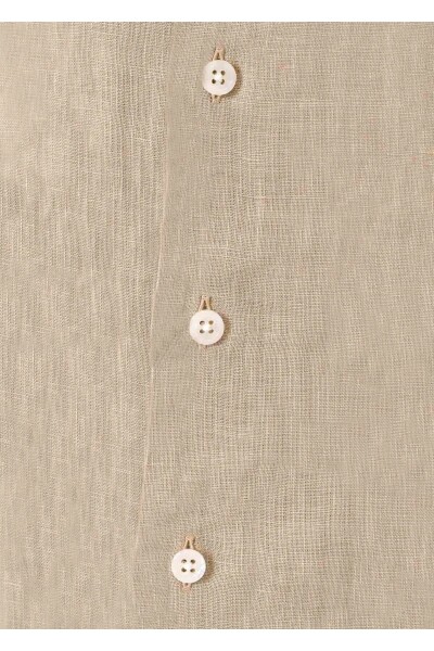 Breeze Beige Color Short Sleeve Pure Linen Shirt - 2