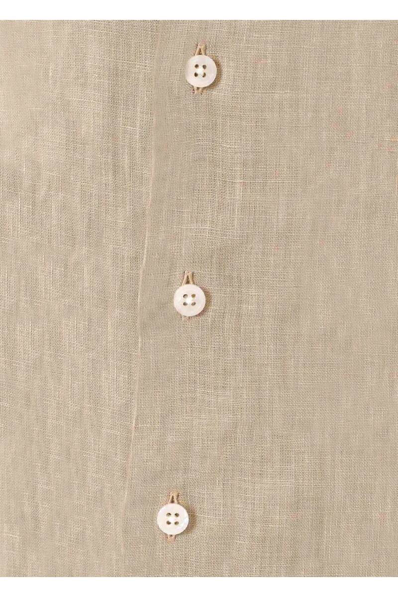 Breeze Beige Color Short Sleeve Pure Linen Shirt - 2