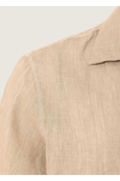 Breeze Beige Color Short Sleeve Pure Linen Shirt - 3