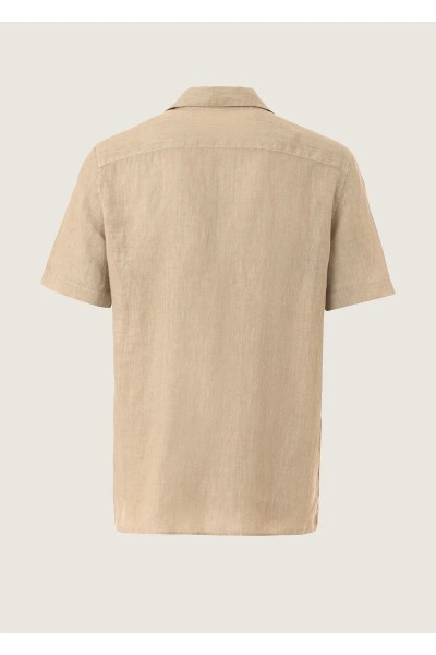Breeze Beige Color Short Sleeve Pure Linen Shirt - 4