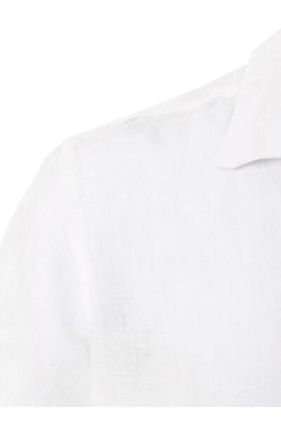 Breeze White Color Short Sleeve Pure Linen Shirt - 2