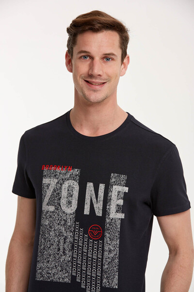Brooklyn Zone Printed Round Neck Men's T-Shirt - Thumbnail