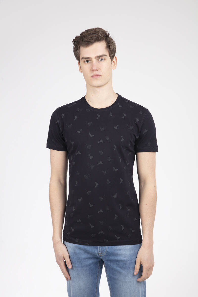 Butterfly Printed Crew Neck Men's T-Shirt - 1
