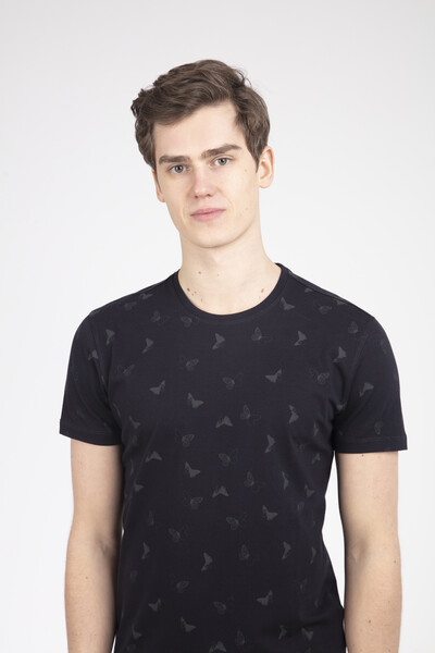 Butterfly Printed Crew Neck Men's T-Shirt - 3