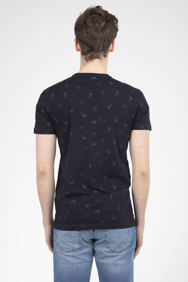 Butterfly Printed Crew Neck Men's T-Shirt - 5