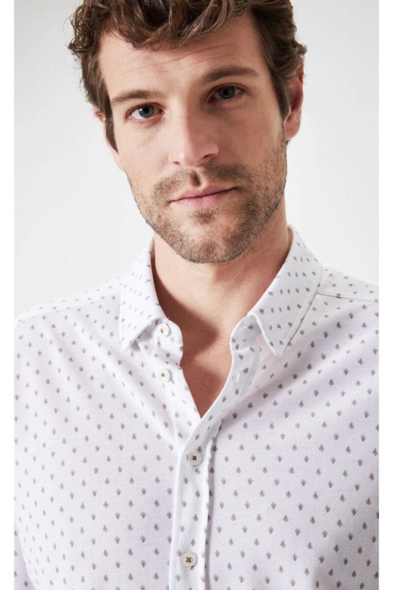 Camilo Erkek Mikro Desenli Örme Gömlek Beyaz - 2